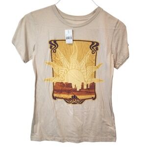 Golden Hour Womens Sun Desert Graphic T-Shirt Beige Cotton Crewneck XS NWT